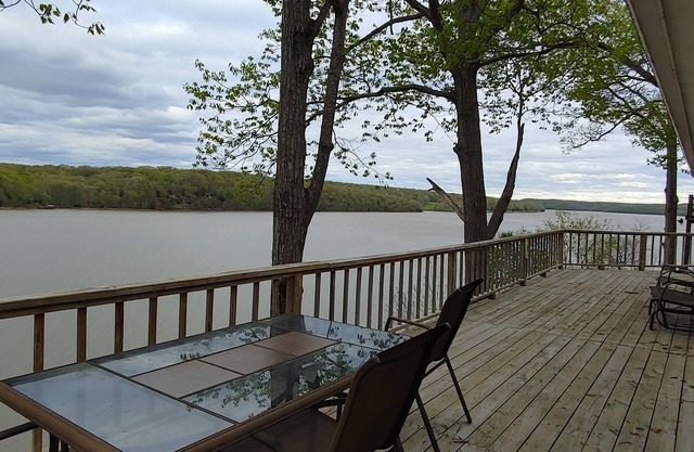 Lake front house with dock and deep water all year long.