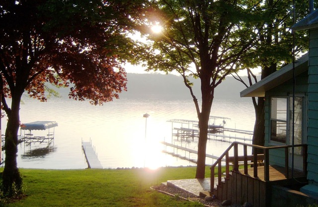 Lakefront cottage on first basin of Lake James. Dock, sandy bottom, great sunset