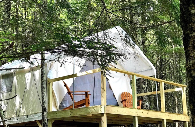 Lakefront Glamping Tent w/ensuite bath, King Bed, Fabulous View, near Acadia