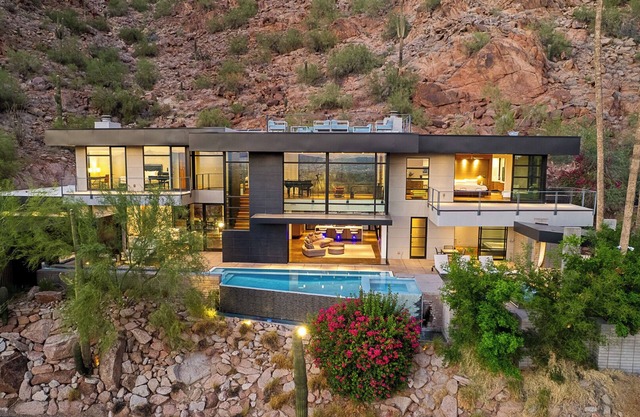Modern Mountain Escape - Saltwater Pool, City Views & Private Trail