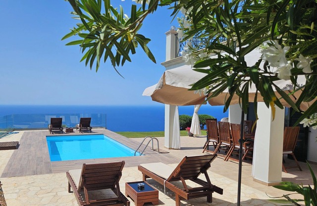 Private hillside villa with heated pool and magnificent views over Ionian Sea