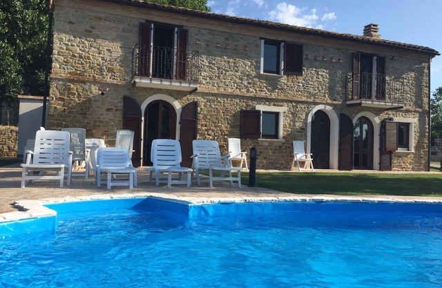 Renovated farmhouse with private swimming pool and spectacular views.
