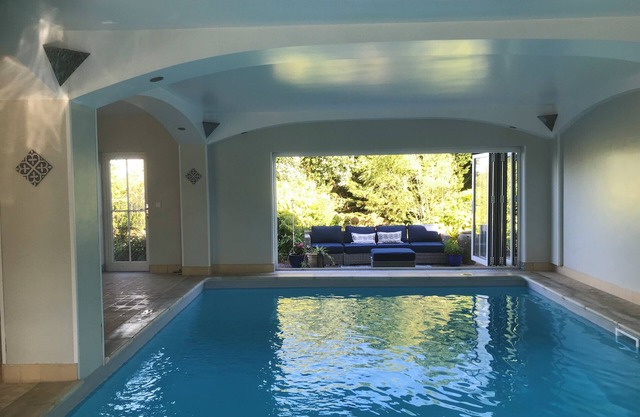 Rural farm stay- apartment with indoor heated swimming pool, terrace and garden