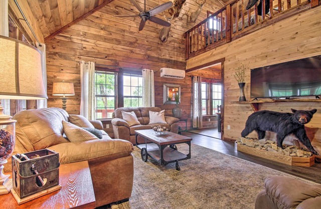 Secluded Log Cabin with Decks, Views & Lake Access
