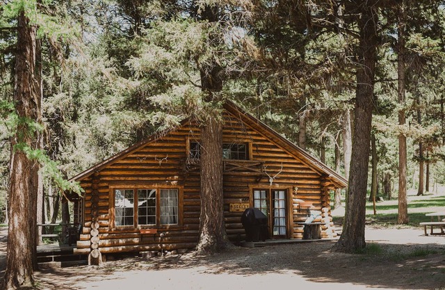 Seeley Cabin at Tamaracks Resort, a log lakefront cabin on Seeley Lake, Montana.
