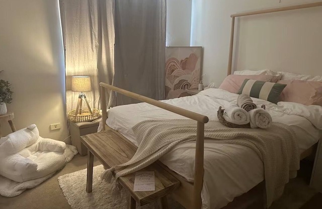 Simple cozy home Master room with private bathroom
