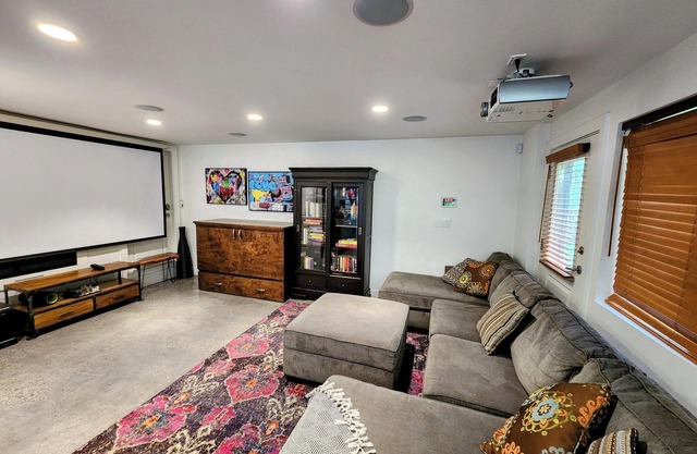 Spacious 2BR Private Guest Suite | Pool, Cinema, Patio | Close to Downtown