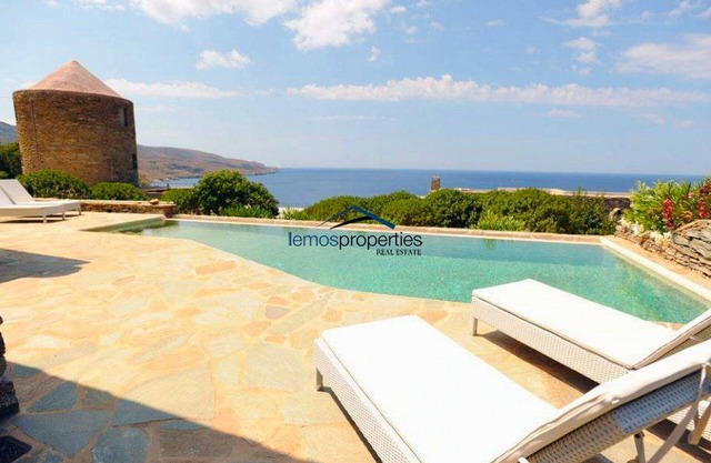 Stone built villa with a swimming pool and a fantastic sea view in Koundouros