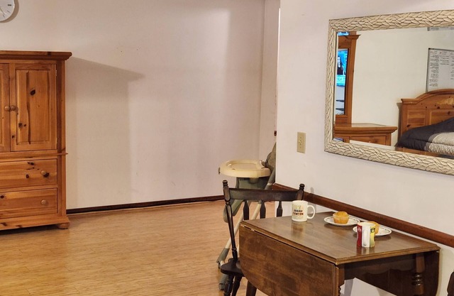 Studio w/3 beds, 1 Queen, two twin, couch, pellet stove, full amenities, shower.