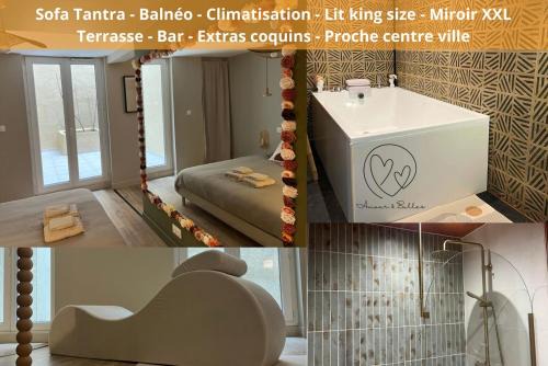 Suite Romantique - Love Room Valence Amour et Bulles - Jacuzzi - Lit king size avec miroir XXL - Sofa Tantra - Drôme Ardèche