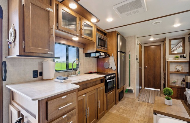 The Coastal Conquest Camper Rental, located on Silver Lake in Delhi, IA