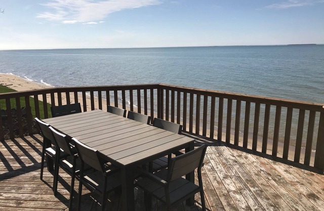 Updated Cottage with Large Deck & Private Beach on Caseville's Sand Point