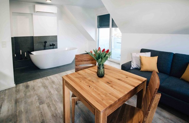 Wellness oasis with free-standing bathtub