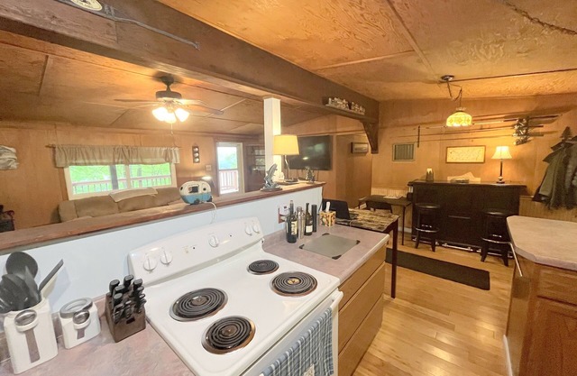 Wooded camp w/lake views/fire pit. Great location.