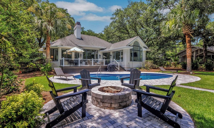 Palmetto Dunes House | 6 Off Shore @ Palmetto Dunes | Pool, Yard & Dock | Lagoon Views | Steps to Ocean