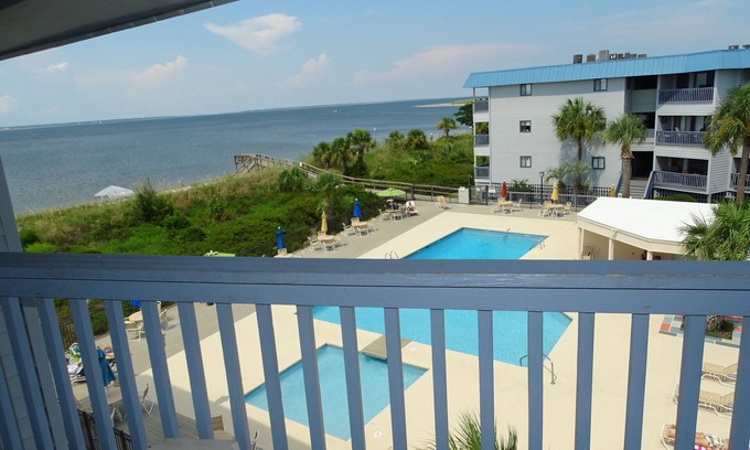 Tybee Island Condo | Amazing Water Views! Top Floor! Steps to the pool and beach access!