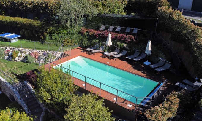 Malcesine Apartment | Apartment balcony view, heated swimming pool, air conditioning,parking area