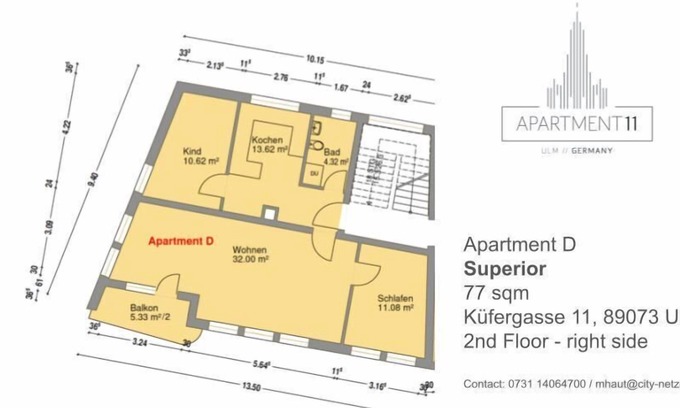 Ulm Apartment | Apartment D - Exclusive 3 room Apartment Cathedral View and XL Balcony