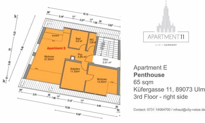 Ulm Apartment | Apartment E - Top class 3 room Penthouse Apartment Cathedral view under roof