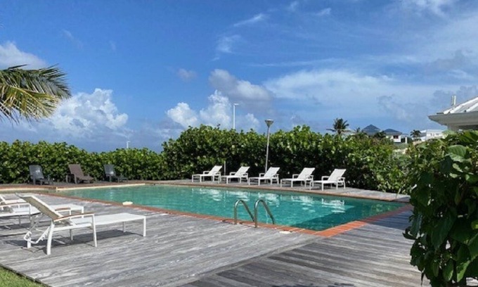 Oyster Pond Apartment | Apartment in residence with terrace and swimming pool, sea view