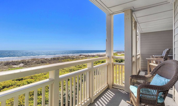 Caswell Beach Condo | Balcony At The Beach: Oceanfront Condo with Community Pool