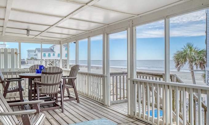Folly Beach House | Beach Getaway at 'Bacon in the Sun' with Stunning Ocean Views and in a Quiet Area!