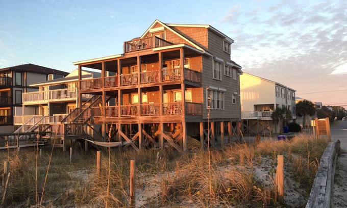 Wilmington Beach Cottage | Beach House @Tiki OceanFront 3B 2ba Cottage - All one Level - Wraparound Porches