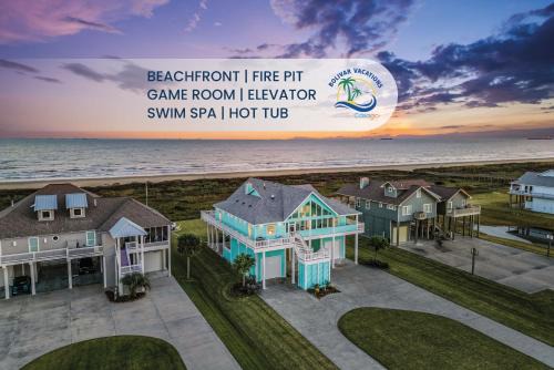 Galveston House | Beachfront Hideaway! Luxury Beachfront, SwimSpa, Game Room, Firepit by Bolivar Vacations