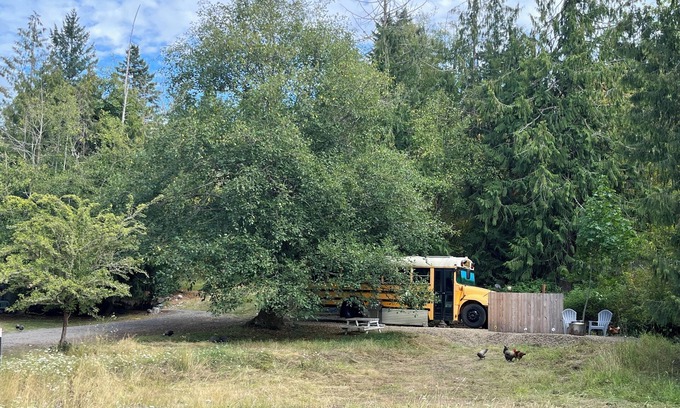 Rainier House | Bee Haven Bus at the RMR Farmstead with hot tub