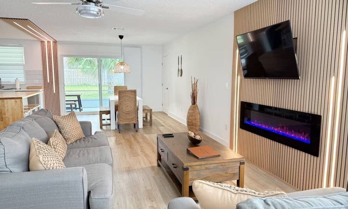 Palm Coast House | Boho Luxe Escape - Pet Friendly, Fire Pit, Grill, & Beach!