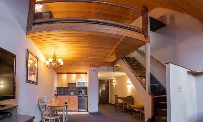 Banff Apartment | Bright & Open Loft King Suite with Mountain Views