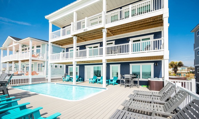 Yaupon Beach House | Carolina Dreamin': Oceanfront w/Private Pool, Hot Tub, Elevator!