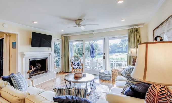 Isle of Palms Villa | Charming villa with pool, tennis, fireplace, fast WiFi, & washer/dryer