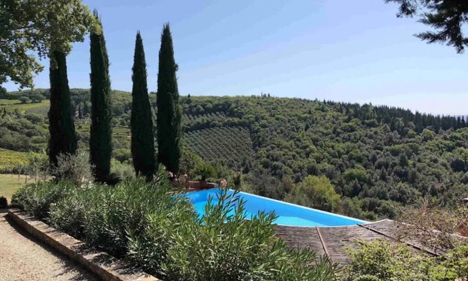Castellina in Chianti House | Cypress trees 2 - Old stone house with pool and breathtaking views