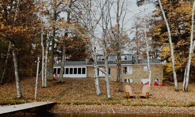 Manitowish Waters House | Fall Colors in Brick House | Spacious, Lakefront