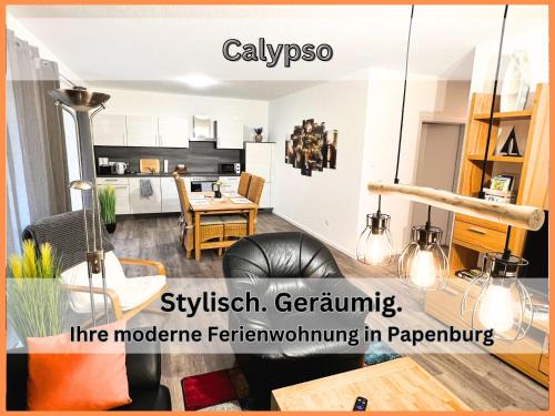 Papenburg Apartment | Ferienwohnung "Calypso" Papenburg Ebenerdig Terrasse Einbauküche Neubau 84 qm Free Wifi 2 Schlafzimmer