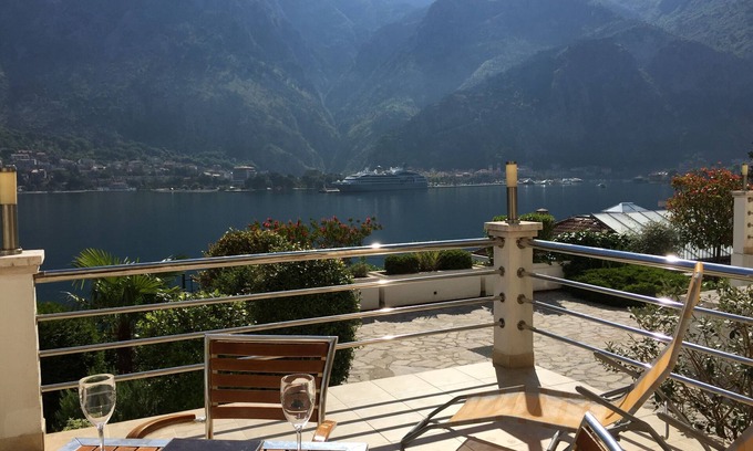 Kotor Apartment | Ground Floor. Private Terrace, Shared Pool, Views across Fjord to Kotor Old Town