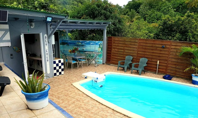 Point d'Or House | Homerez - House for 2 ppl. with swimming-pool, garden and terrace at Les Abymes