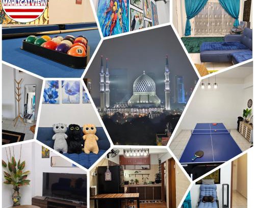 Shah Alam Apartment | Homestay MAHLIGAI VIEW near Masjid Shah Alam, UITM Shah Alam, I-City, stadium shah alam, SACC, PKNS, IDCC, MSU, 17 min kuala lumpur & klang, max 10 people, free food, snooker, pingpong, indoor games, swimming pool, fast wifi