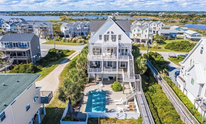 North Topsail Beach House | Island Time Oceanfront - Elevator - Private Pool & Hot Tub