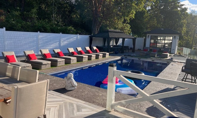 Shawnigan Lake House | Lakefront(partial) dock pool hot tub barrel rolled sauna gym bunk house fire pit