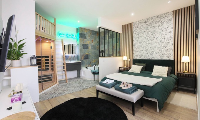 Beaumont-de-Lomagne Apartment | Le Zénitude-Spa-Sauna-QueenSideBed-Netfkix