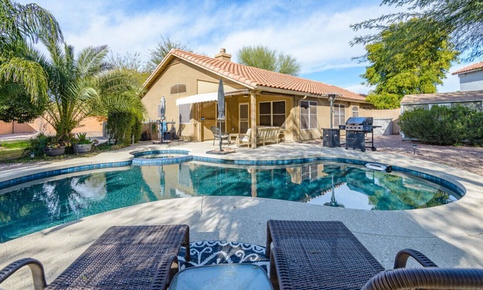 Superstition Springs House | Luxe Desert-Chic 3BR | Heated Pool + Spa | Grill