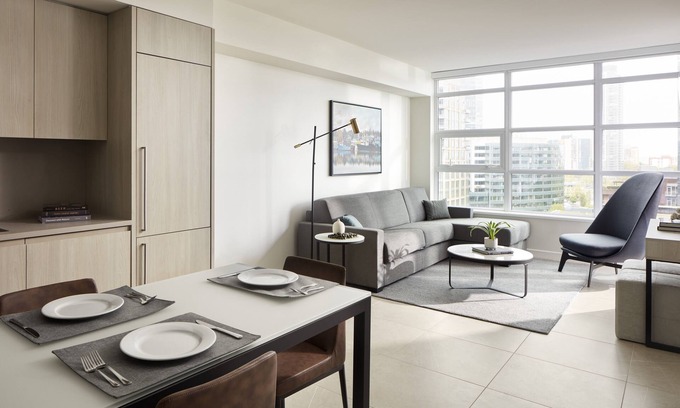 South Lake Union Hotel | Luxury 1-BR Suite in Seattle: Pools, Fitness, Balcony & Full Amenities!