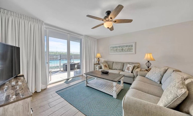 Fort Walton Beach Condo | Oceanfront Poolside Condo-Ground floor-Private Patio-IP107-55 steps to the Beach