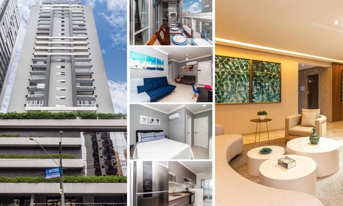 Boqueirao Apartment | Piemax Praia Grande - 100m PRAIA do BOQUEIRÃO e CENTRO - Vista MAR - Varanda GOURMET com CHURRASQUEIRA privativa - AR CONDICIONADO em todos os ambientes - Wi-Fi 600 Mbps - HOME OFFICE- Vaga de Garagem - Acomoda até 6 pessoas