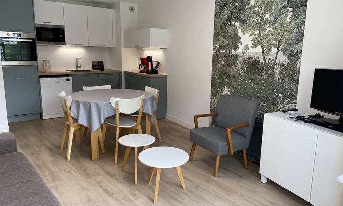 Saint-Cast-le-Guildo Apartment | Pleasant T2 apartment on the ground floor of a quiet residence, 400m from the main beach of St Cast, 1.