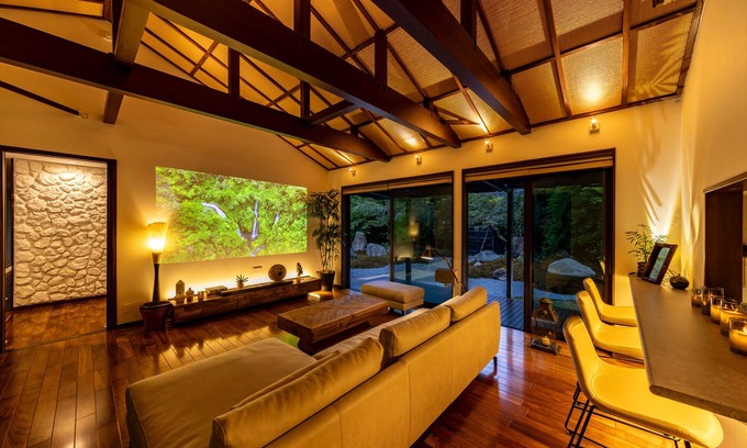 Hakone Villa | Private sauna and open-air hot spring bath.