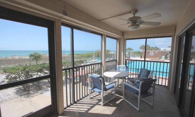 Indian Rocks Beach Condo | Rare Beachfront Ground Floor, Patio, Pool, Hot Tub, Tennis, W/D, Free Cable & Wi-Fi~108 Reflections