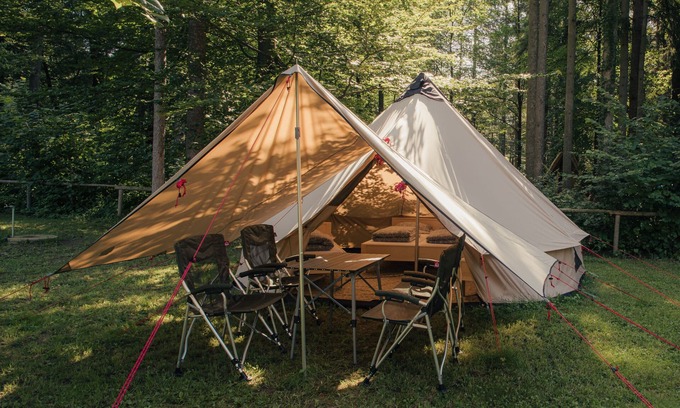 Mozirje RV Rental | Rent a family BELL family fully equipped tent with real beds in nature.